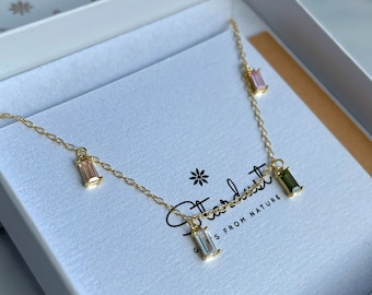 Elegant 18k gold plated rectangle zircon necklace, crystal choker for her, luxury gift for women
