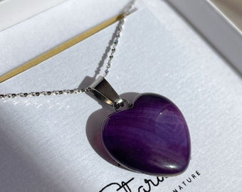 Purple Agate heart pendant necklace, Gift for girlfriend, graduation gift, agate jewelry, luxury jewelry gift, natural stone gift girl