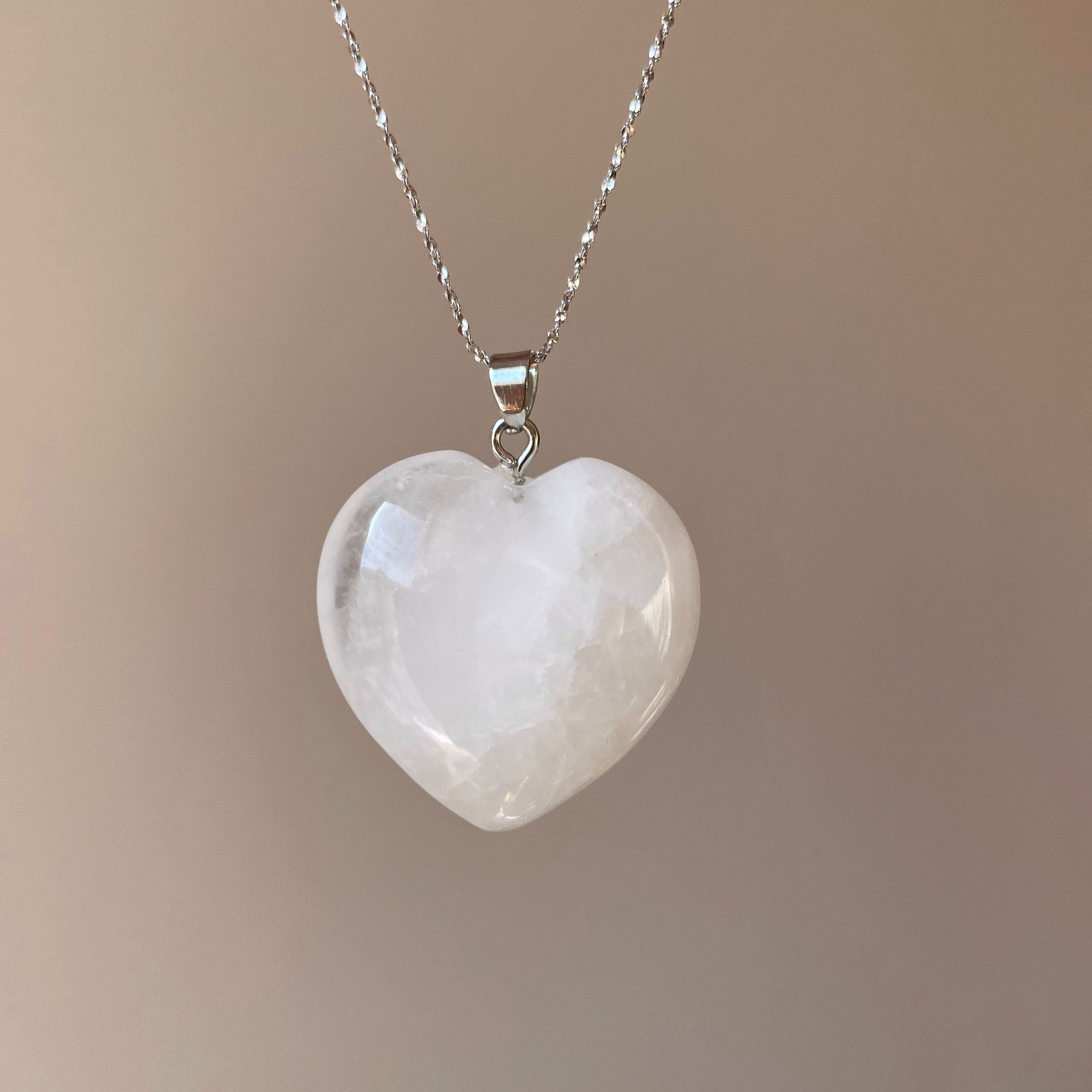 Milky Clear Quartz Heart Pendant - Valentine's Day Gift