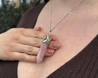Bohemian Rose Quartz Prism Pendant, Pink Natural Crystal necklace, Prism pendant, Meaningful gift for her