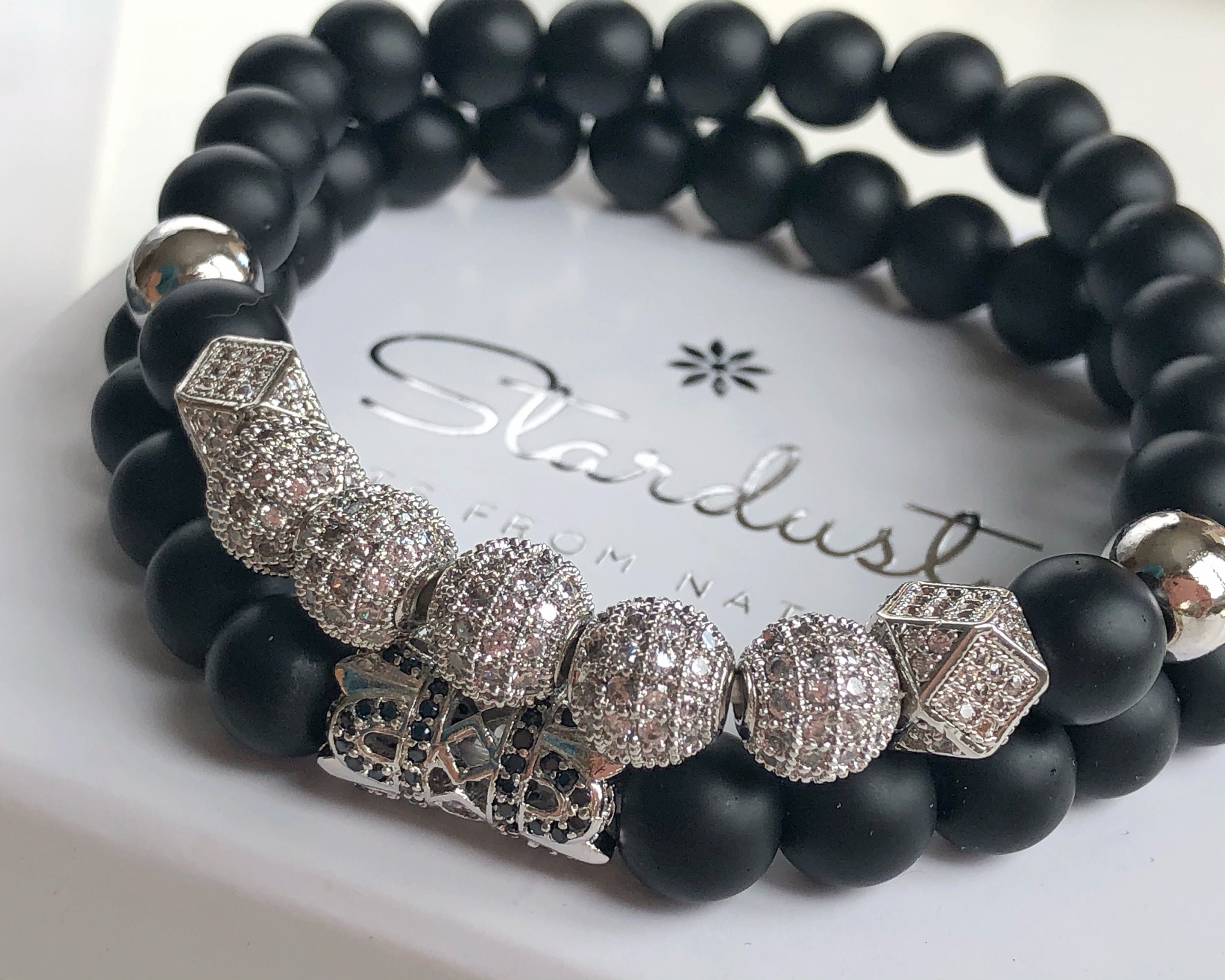 Luxury CZ Diamond Bracelet for Men Onyx Beaded Bracelet | Etsy