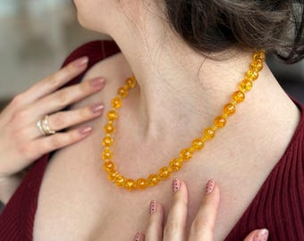 Collar de cuentas de citrino natural sin tratamiento térmico de 10 mm, collar de gema de circonita amarilla de primera calidad, collar amarillo de lujo para mujer