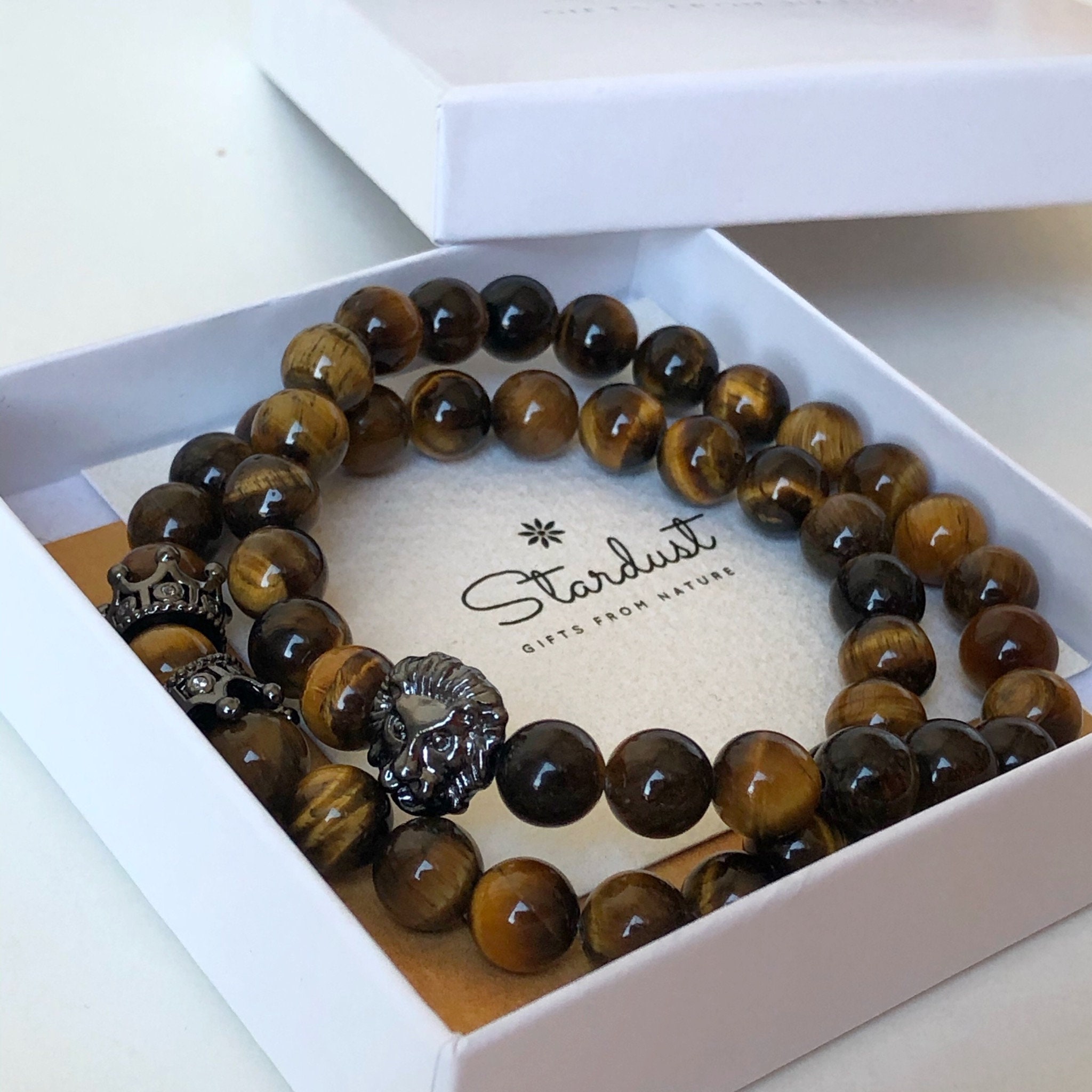 Tiger Eye & Lava Rock Beaded Bracelet For Men - Leather Magnetic Clasp Stress Relief Jewelry