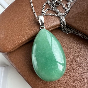 Green Jade Pendant Necklace 4cm – Natural Stone Drop, Chakra Healing Jewelry, Gift for Him or Her, Premium Packaging