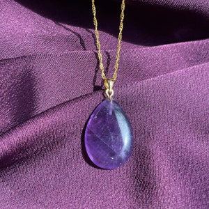 Amethyst pendant, 18k Gold filled &#39;wave&#39; chain, romantic gift for girlfriend, purple gemstone necklace, luxury gift for her