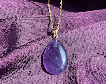 Amethyst pendant, 18k Gold filled 'wave' chain, romantic gift for girlfriend, purple gemstone necklace, luxury gift for her