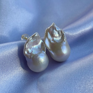 Large Baroque Pearl stud earrings 18k gold filled pins, 15 x 25mm premium quality gift for her, statement pearl earrings