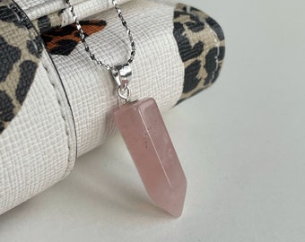 Natural Rose Quartz pencil pendant, romantic gift for girl, point pendant necklace, gift for best friend, premium gift for woman