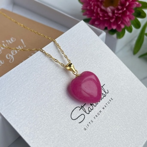 Tiny Pink Agate heart pendant 15mm GOLD, Valentine's day Gift for girlfriend, luxury jewelry gift, confession jewelry gift