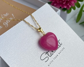 Tiny Pink Agate heart pendant 15mm GOLD, Valentine's day Gift for girlfriend, luxury jewelry gift, confession jewelry gift