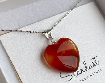 Carnelian heart pendant necklace silver, Christmas Gift for girlfriend, gift for her, luxury jewelry gift, heart chakra jewelry, Birthstone