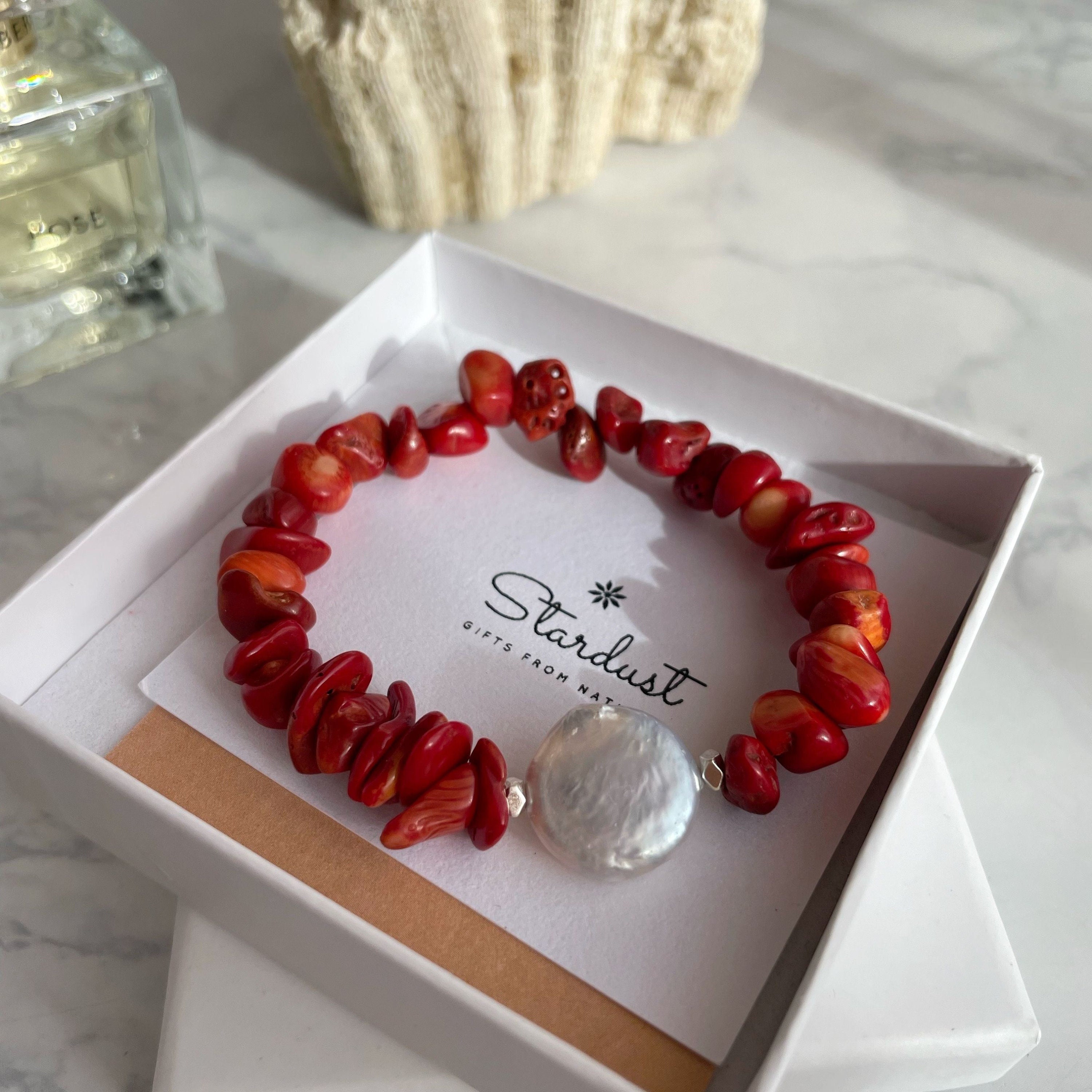 Red Coral Chunky Stretch Bracelet - Etsy