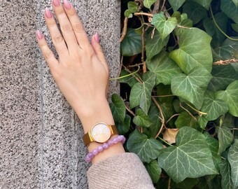 Pulsera con cuentas de amatista lavanda de mm, pulsera violeta