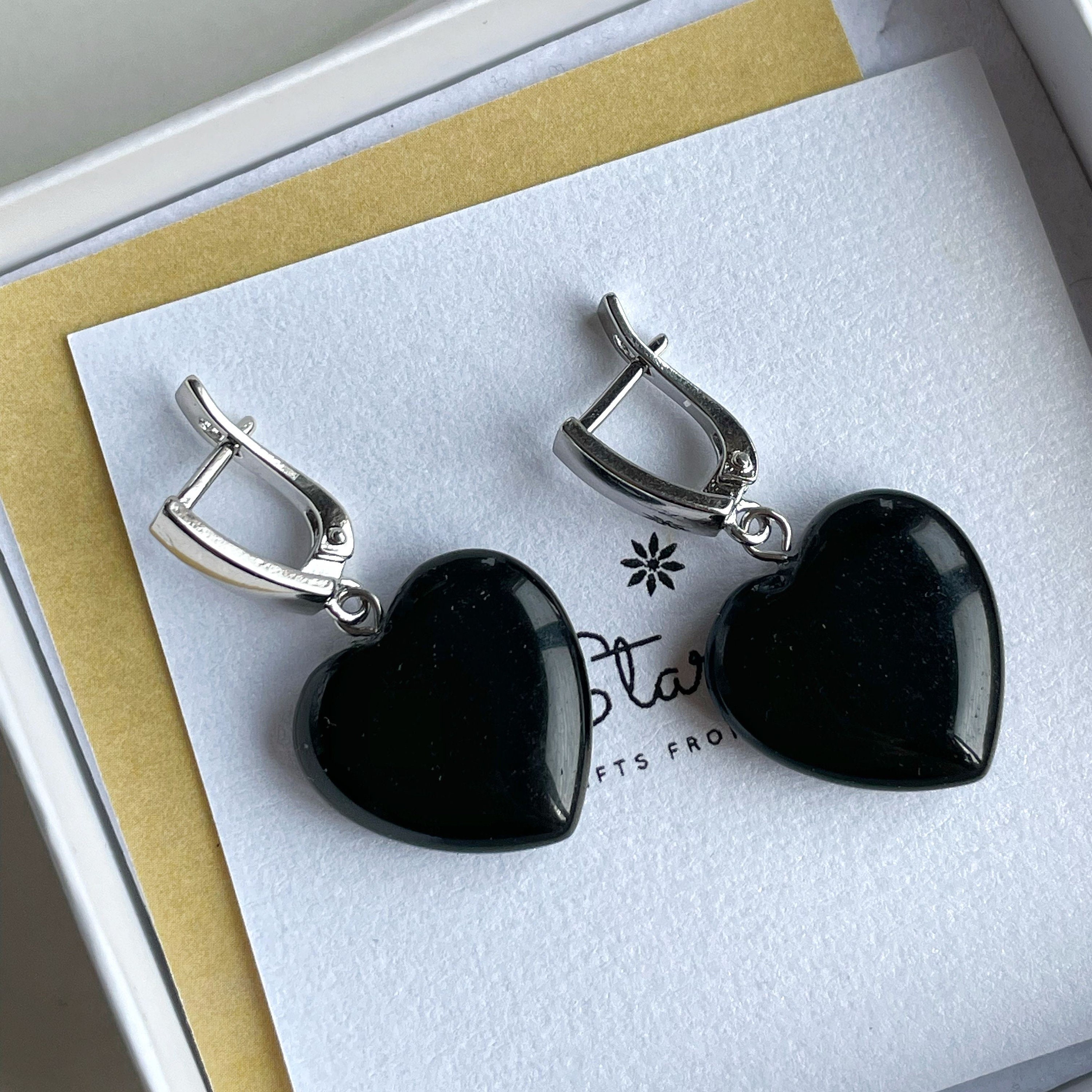 Black Obsidian Heart Earrings Minimalist Black Heart Earrings Silver Clasps Valentine s Day Gift for Woman Natural Gemstone Gift Etsy Canada
