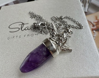 Amethyst Angel Pendant, purple point necklace, gift for her, romantic gift for girlfriend, luxury gift for her