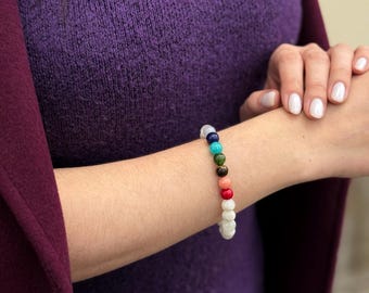 Natural stone 7 Chakra bracelet with moonstone, Chakra healing bracelet, Yoga jewelry, Meditation, Gift For Women