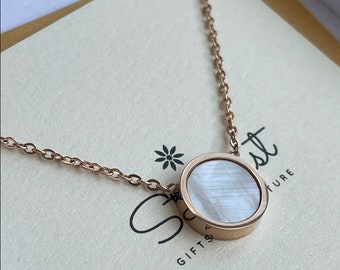 White Shell pendant, rose gold necklace, small mother-of-pearl pendant, bridal jewelry, white coin pendant, Gift For Women