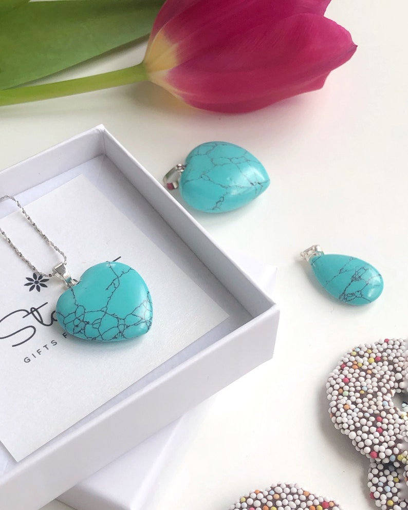 Turquoise Heart Pendant, Blue gemstone necklace, summer necklace, Boho chic Jewelry, healing pendant, December Birthstone, Graduation gift image 3