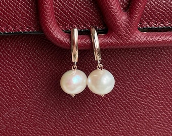 Natural creamy Akoya Pearl Earrings 10mm rose gold, minimalist jewelry, delicate jewelry, premium gift, bridal pearl earrings AAA quality