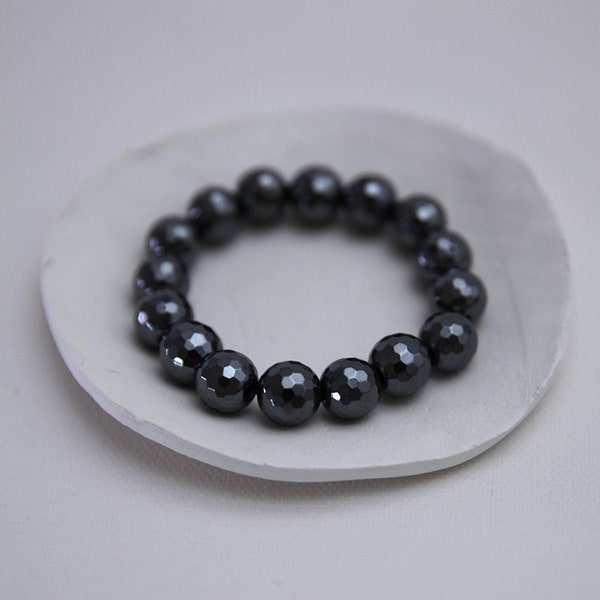 Grey faced hematite bracelet 12mm, Christmas bracelet for woman, Luxury gift for woman, gift for teacher