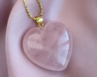 Rose Quartz heart Pendant - 18k gold filled 'star' chain, rose quartz jewelry gifts, valentine's day gift for girlfriend