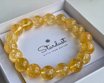 Bracelet en perles de citrine naturelles non chauffées pour femme, bracelet jaune naturel 10 mm pour elle, cadeau de luxe, cadeau d'anniversaire pour femme