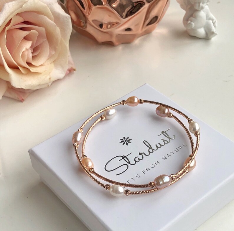 Multi-color Pearl Bracelet Rose Gold Bangle Bracelet Rose | Etsy