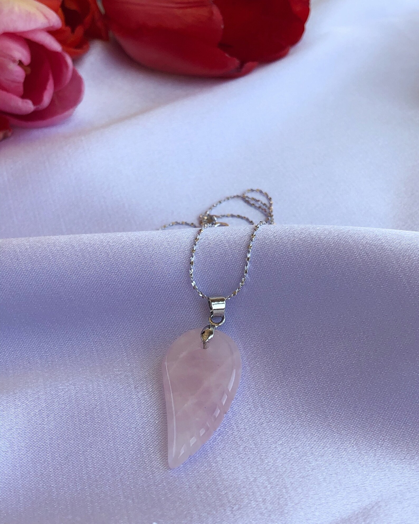 Rose Quartz Angel Wing Pendant Angel Necklace Crystal Etsy