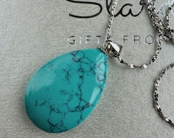 Blue Gemstone Turquoise Drop Pendant, Boho Dainty Simple Jewelry Pendant, Spiritual Everyday Turquoise Pendant