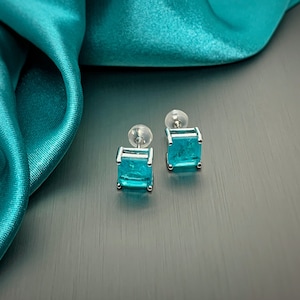 Turmalin Paraiba Ohrstecker 7 mm Royal Schmuck, Luxus-Ohrringe Geschenk für Frauen, Ozean blau Ohrringe