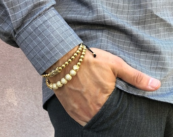 Luxury 18k gold filled bracelet set for men, gold zircon bracelet, layering bracelet men, CZ diamond bracelet, beaded bracelet