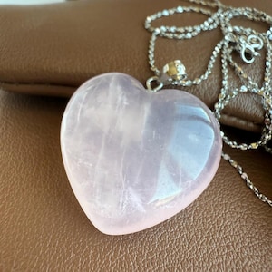 Pink Heart Rose Quartz Pendant - valentine's day gift, Heart chakra pendant, gift for woman, natural quartz jewelry, healing crystal pendant