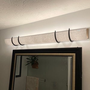 50"  - 8 Bulb Linen Shade with 4 brackets covers "Hollywood Lights", to Update Bare Bulb Light Fixtures from the 80's