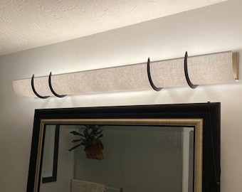 50"  - 8 Bulb Linen Shade with 4 brackets covers "Hollywood Lights", to Update Bare Bulb Light Fixtures from the 80's