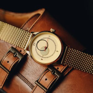 Reloj de pulsera Copernicus "Heritage" vintage en oro beige (Kopernik). Regalo para él / Reloj de pulsera excepcional para hombre. Caja de 40 mm / Reloj personalizado.