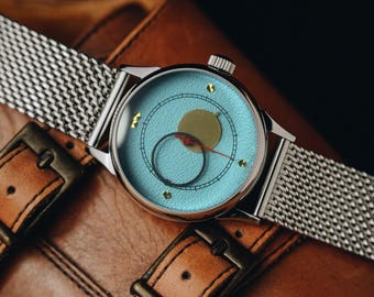 Rare Men's Moon watches "Copernicus" Light Blue Dial - Heritage Edition 40mm Case - Gift for men, Handmade Vintage Personalized watch,