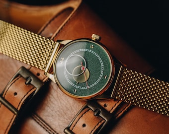 Relojes Moon "Copernicus" Heritage para hombre, caja de 40 mm - Regalo para hombre, relojes hechos a mano, grabado personalizado