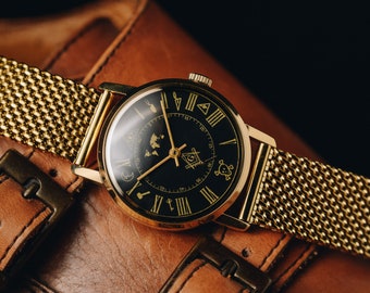Rare mens  Masonic watch - ZiM, Vintage Mens Watch, Mechanical wrist Mens watch, Gift for man, Freemason. Vintage jewelry . Mens gift.