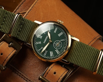 Green Classic vintage wrist watch Pobeda, Gift for men, Watch for men, Mechanical watch, mens watches, gift for him, watch collector
