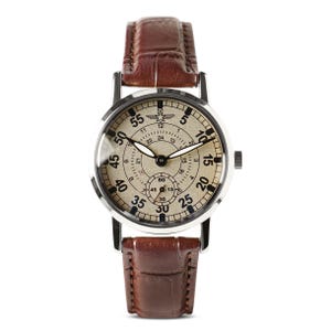 Personalized ZIM (ЗИМ) Pilot Watch for Men • Handcrafted • Custom Engraved Gift for Husband • Groomsmen Gift Set Brown Leather