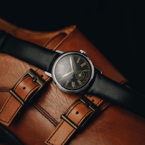 Mens Vintage watch Pobeda 1980s with leather strap, Unique gift for men, Mechanical watch image 1