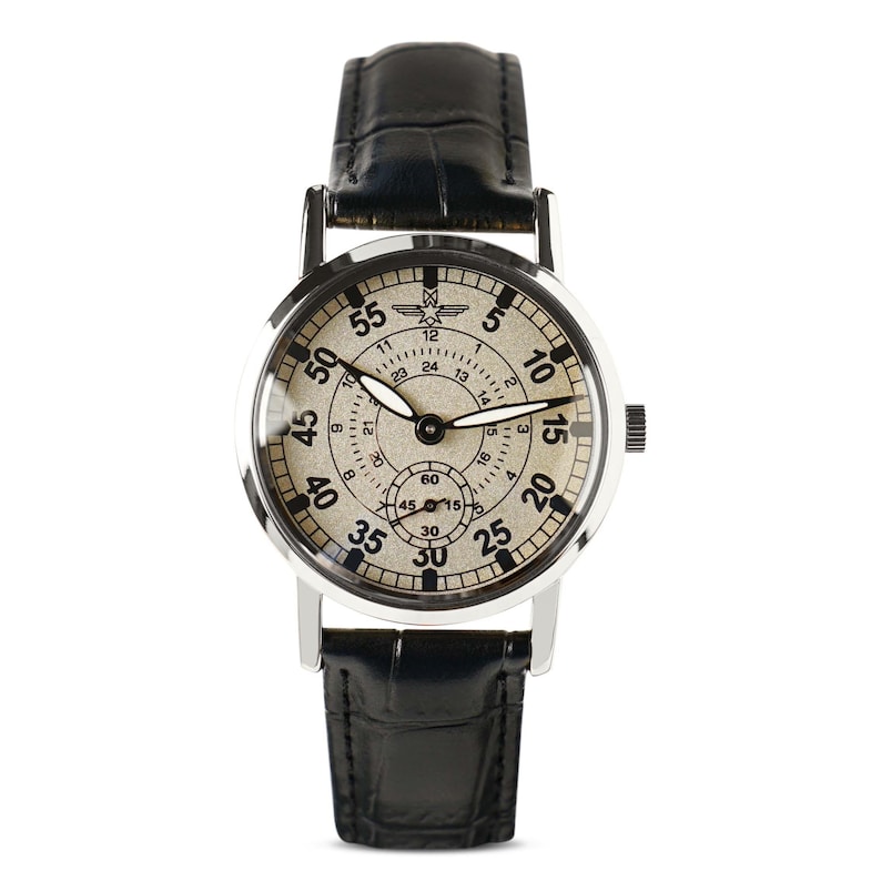 Personalized ZIM (ЗИМ) Pilot Watch for Men • Handcrafted • Custom Engraved Gift for Husband • Groomsmen Gift Set Black Leather
