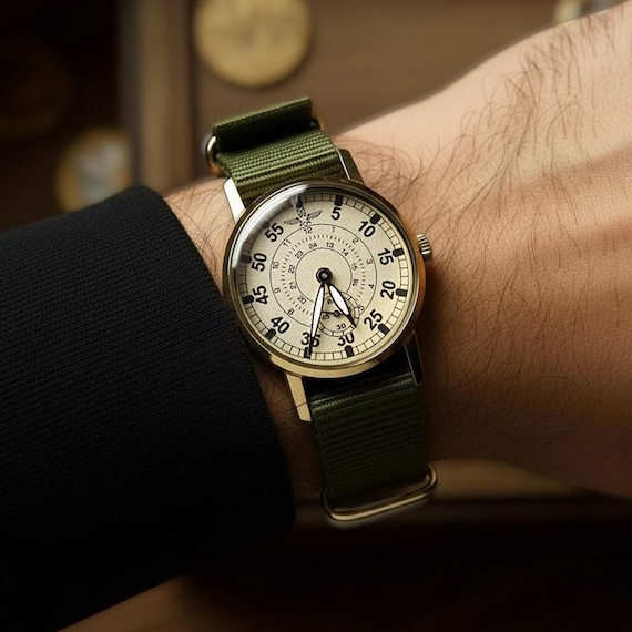 Vintage ZIM "Aviator" Watch - Rare 1970s Pilot Dial - Handmade Military/Aviation Style Wristwatch - Mens Gift - Personalized Engraving
