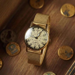 Montre personnalisée pour homme ZIM, bracelet en maille dorée à cadran pilote vintage, montre-bracelet gravée personnalisée, cadeau pour papa, mari, petit ami Steel Mesh Bracelet