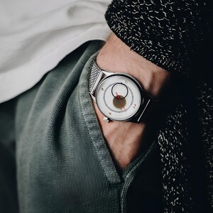 Rare Men's Copernicus watches "Moon" White Dial and 40mm Case - Gift for him, Handmade watches, Personalized Engraving image 4