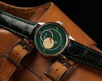 Raketa Copernicus vert très rare avec bracelet en cuir vert, cadeau pour homme, montre mécanique, cadeau pour lui, bijoux pour homme, montre-bracelet pour homme