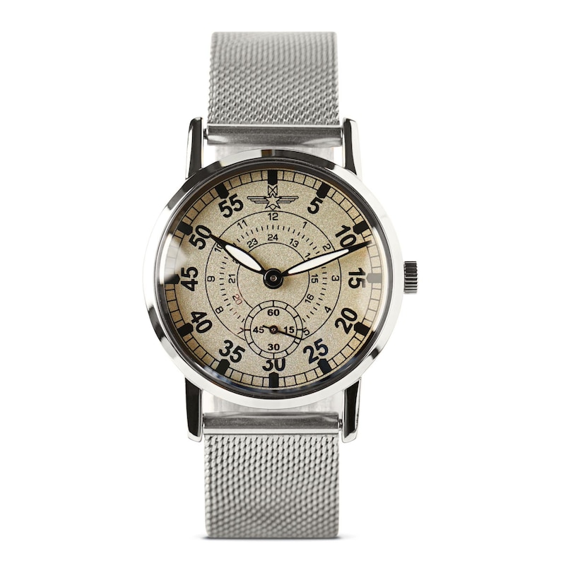 Personalized ZIM (ЗИМ) Pilot Watch for Men • Handcrafted • Custom Engraved Gift for Husband • Groomsmen Gift Set Bracelet Mesh