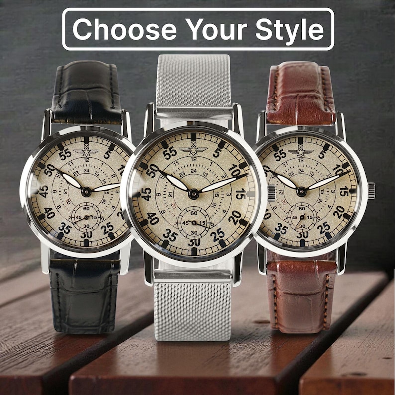 Personalized ZIM (ЗИМ) Pilot Watch for Men • Handcrafted • Custom Engraved Gift for Husband • Groomsmen Gift Set image 5