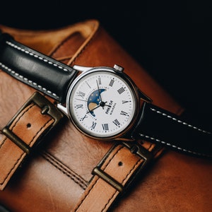 Unique Rare Vintage Moon watch - Raketa Moon calendar. Moon phase calendar watch. Mens quartz wrist watch. Spase watch Mens Gift. Moon phase