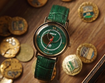 Rare Green Vintage watch - Raketa Copernicus (KOPERNIK), Couple gifts, Orbit Moon Mens watch, Personalized Engraved Friendship Gift watch